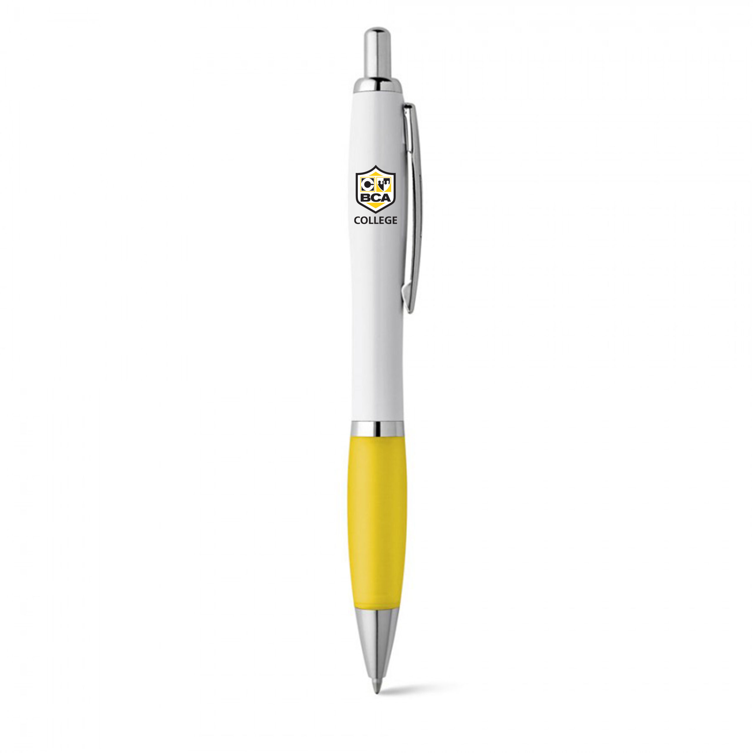 BCA Στυλό άσπρο – Κίτρινο πλαστικό με τύπωμα και κλιπ